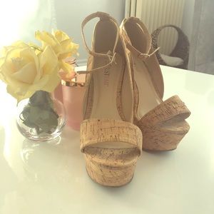 Cork Ankle Strap Wedge Platform w/ Retro Gold Heel